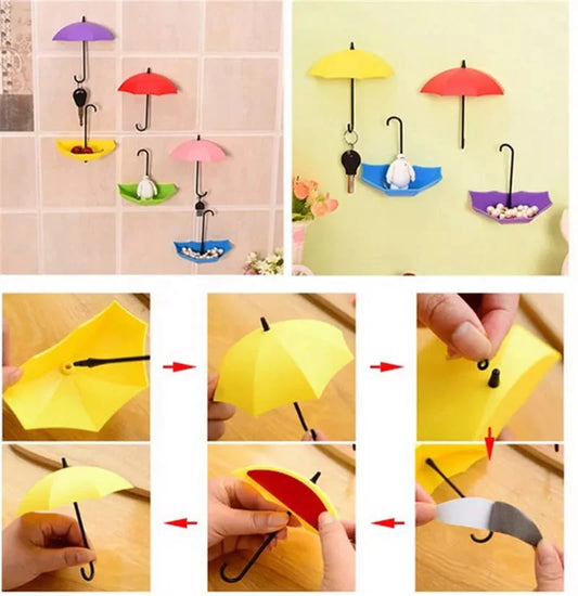 3Pcs/set Creative Umbrella Shape Hook Colorful Key Hanger Holder home Bedroom Wall decoration Accessories