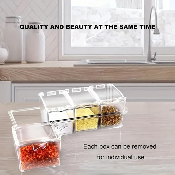 4PCS Crystal Clear Seasoning Box Acrylic Spice Rack Storage Container Condiment Jars with Cover and Spoon