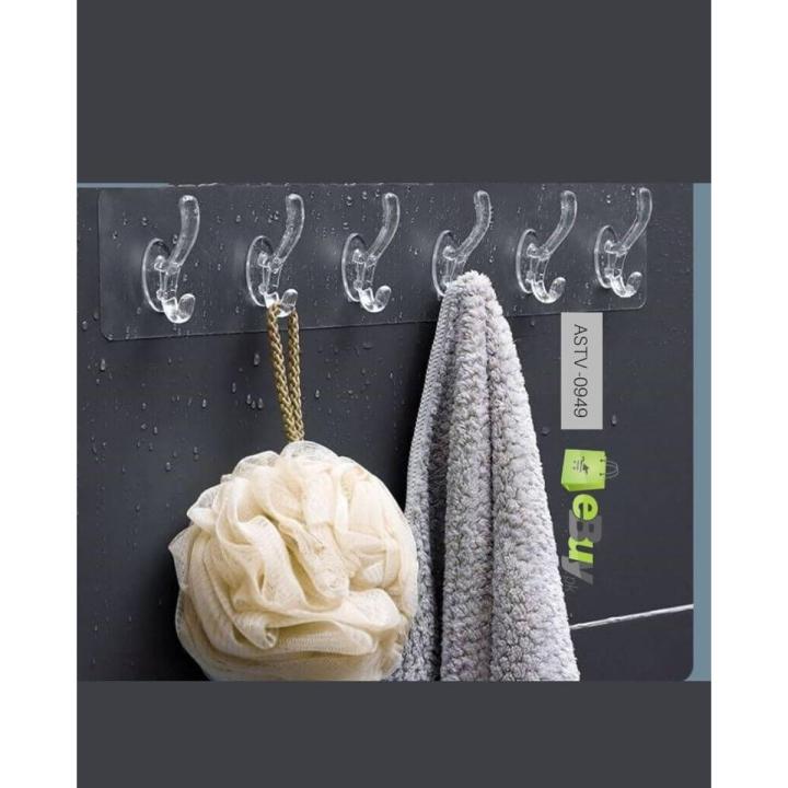 Self Adhesive Transparent 6 Hook Patti for Hanging Cloths – Durable Transparent Wall Mount Hooks – No Nail Needed Easy to Install Bathroom Kitchen Door Wall Hangers