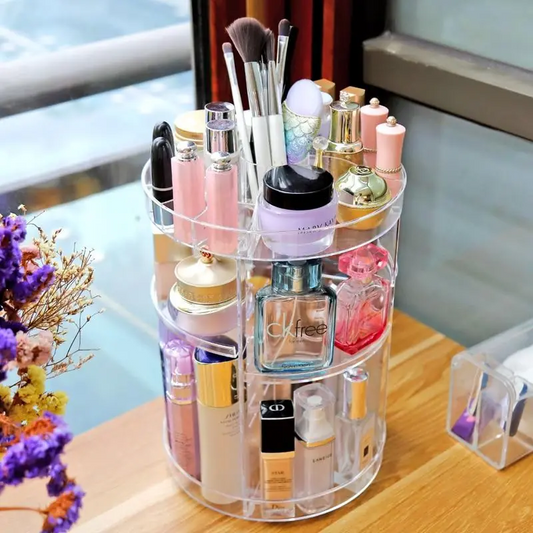 360 DEGREE ROTATING MAKEUP COSMETIC ORGANIZER HEIGHT ADJUSTABLE COSMETICS STORAGE RACKS WITH BOX PACKING MAKEUP ORGANIZER