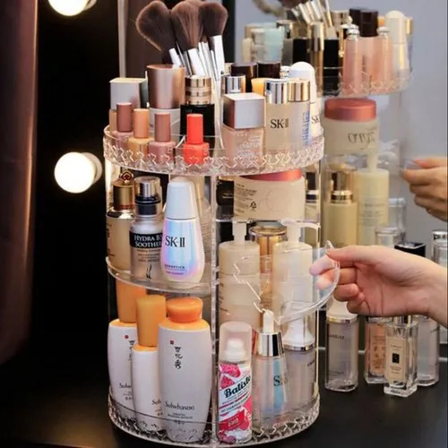 360 DEGREE ROTATING MAKEUP COSMETIC ORGANIZER HEIGHT ADJUSTABLE COSMETICS STORAGE RACKS WITH BOX PACKING MAKEUP ORGANIZER