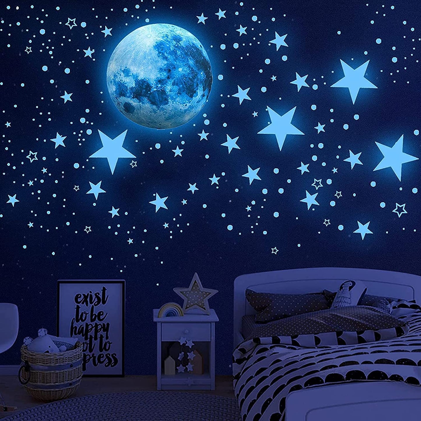 Pack of 100 - 3D Stars Glow In The Dark Wall Stickers Luminous Fluorescent Wall Stickers For Kids Baby Room Bedroom Ceiling Home