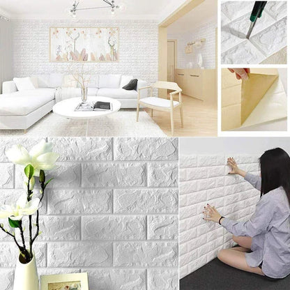 3D Brick Wall Stickers Self Adhesive Wallpaper Sheets Brick Wallpaper Waterproof PE Foam Panel 70x77cmv