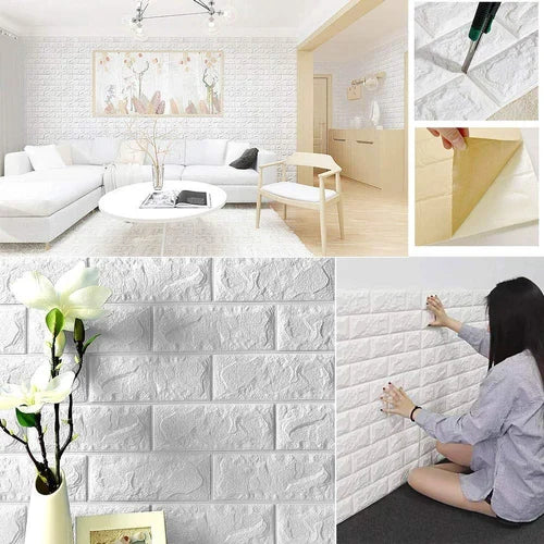 3D Brick Wall Stickers Self Adhesive Wallpaper Sheets Brick Wallpaper Waterproof PE Foam Panel 70x77cmv