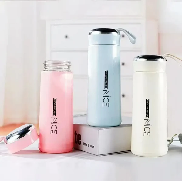 Nice 400ml Glass Water Bottle – Durable Glass Inner Liner with Silicone Plastic Shell | Leak Proof & BPA Free | Portable & Reusable Water Bottle for School, College, Gym & Travel (Pack of 1 – Random Color)