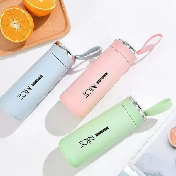 Nice 400ml Glass Water Bottle – Durable Glass Inner Liner with Silicone Plastic Shell | Leak Proof & BPA Free | Portable & Reusable Water Bottle for School, College, Gym & Travel (Pack of 1 – Random Color)