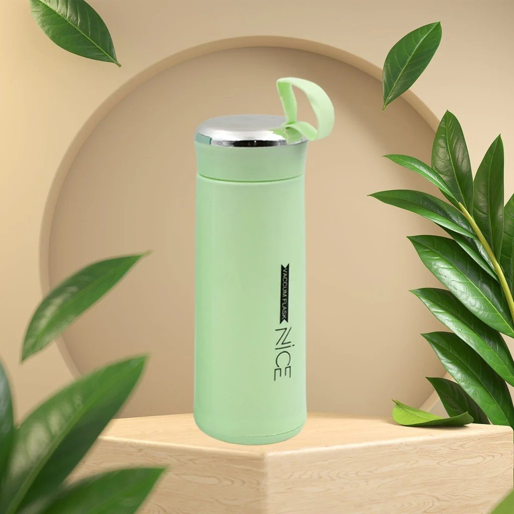Nice 400ml Glass Water Bottle – Durable Glass Inner Liner with Silicone Plastic Shell | Leak Proof & BPA Free | Portable & Reusable Water Bottle for School, College, Gym & Travel (Pack of 1 – Random Color)