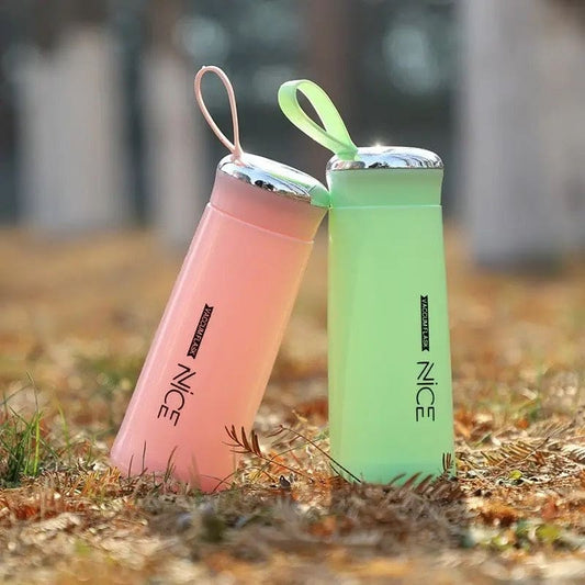 Nice 400ml Glass Water Bottle – Durable Glass Inner Liner with Silicone Plastic Shell | Leak Proof & BPA Free | Portable & Reusable Water Bottle for School, College, Gym & Travel (Pack of 1 – Random Color)