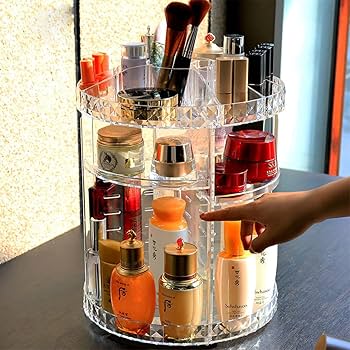 360 DEGREE ROTATING MAKEUP COSMETIC ORGANIZER HEIGHT ADJUSTABLE COSMETICS STORAGE RACKS WITH BOX PACKING MAKEUP ORGANIZER