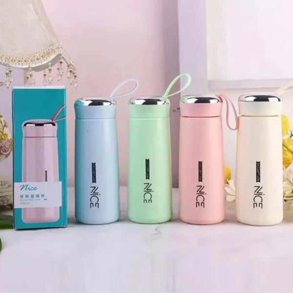 Nice 400ml Glass Water Bottle – Durable Glass Inner Liner with Silicone Plastic Shell | Leak Proof & BPA Free | Portable & Reusable Water Bottle for School, College, Gym & Travel (Pack of 1 – Random Color)