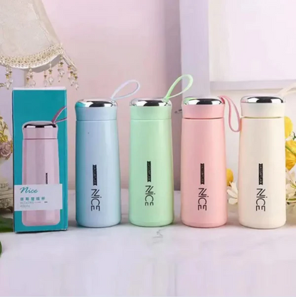 Nice 400ml Glass Water Bottle – Durable Glass Inner Liner with Silicone Plastic Shell | Leak Proof & BPA Free | Portable & Reusable Water Bottle for School, College, Gym & Travel (Pack of 1 – Random Color)
